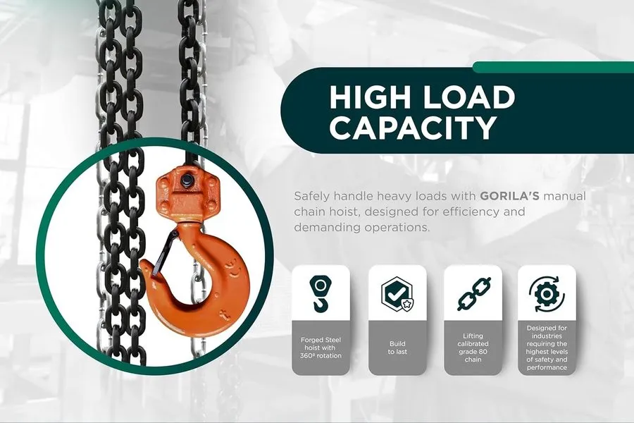 Таль 10FT 4400LB Capacity Manual Chain Hoist w/2 Heavy Duty Hooks & Forged Locks
