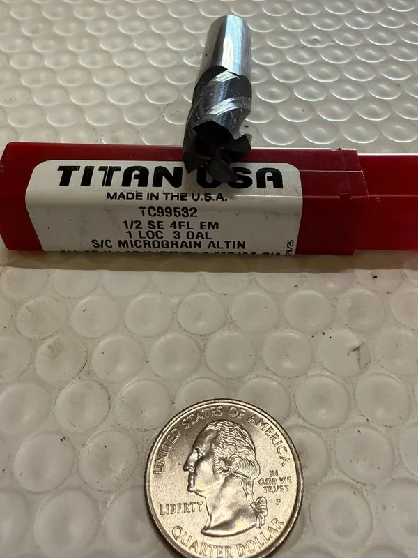 Режущий инструмент Titan USA Carbide Endmill 1/2 SE 4FL EM 1 LOC 3 OAL TC99532 S — фото лота 1