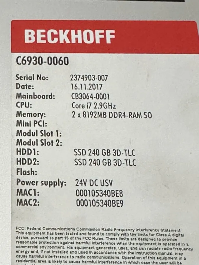Промышленный компьютер BECKHOFF C6930-0060 Industrial PC