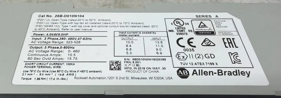 Частотный преобразователь Allen-Bradley 25B-D010N104 PowerFlex 525 Drive