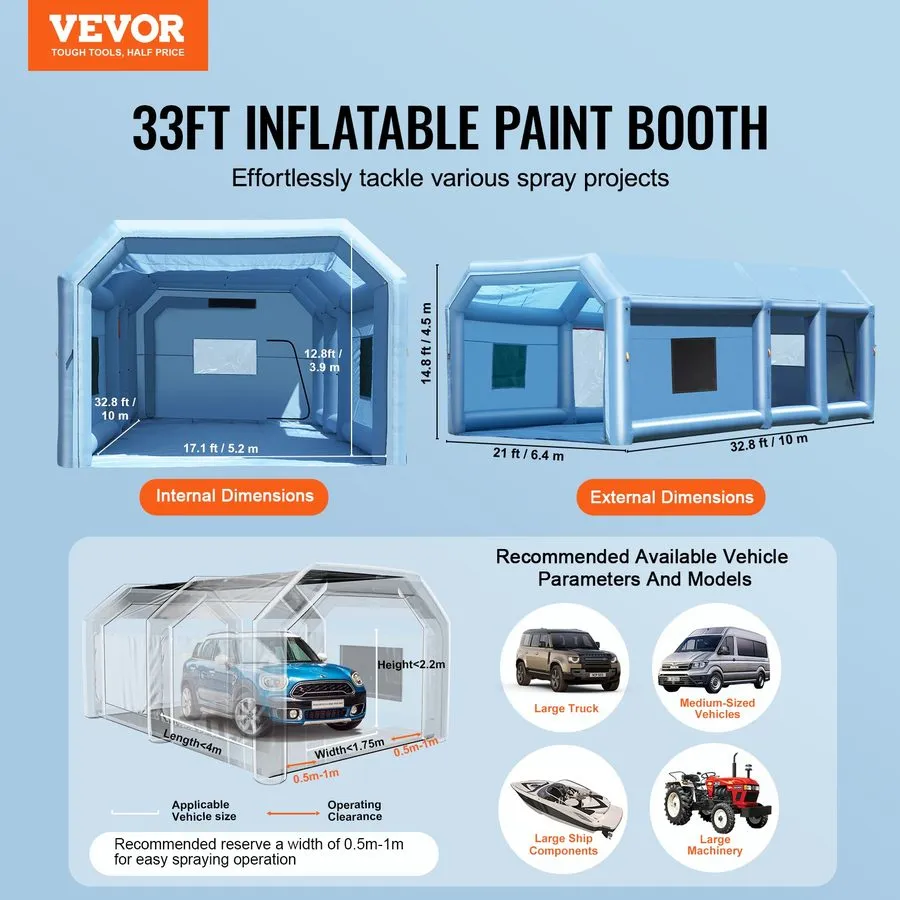 Окрасочная камера VEVOR Inflatable Paint Booth 32.8x21x14.8ft Inflatable Spray B