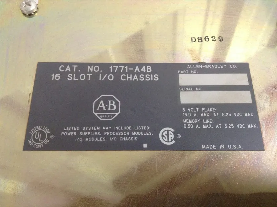 ПЛК Allen Bradley 1771-A4B PLC Rack Chassis 16 Slot 24A 5.25VDC