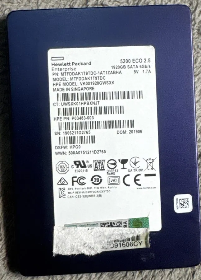 Сервер Micron MTFDDAK1T9TDC 1.92TB SSD SATA 2.5 Server Laptop Desktop PC Hard Dr