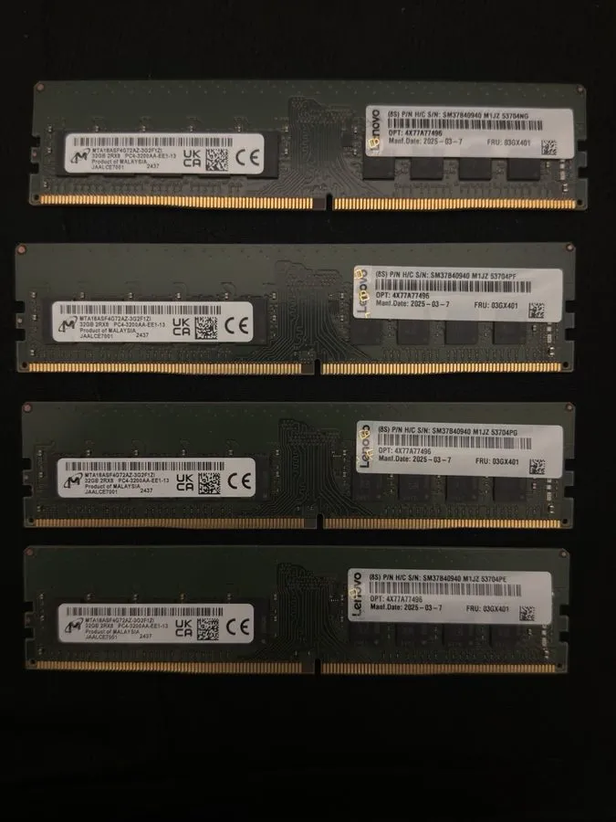Модуль памяти Micron Lenovo 128GB (32x4) DDR4-3200 ECC UDIMM RAM 2Rx8 P/N 4X77A7 — фото лота 1