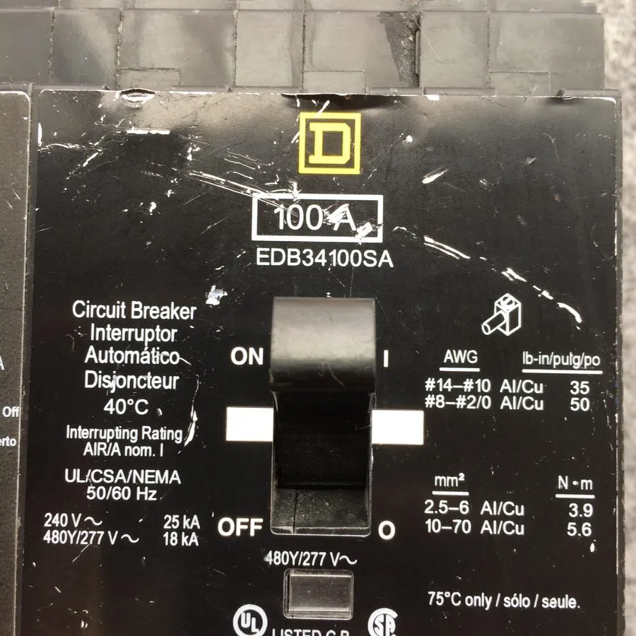 Автоматический выключатель SQUARE D EDB34100SA 3-P 100A 480V 120V SHUNT TRIP CIR