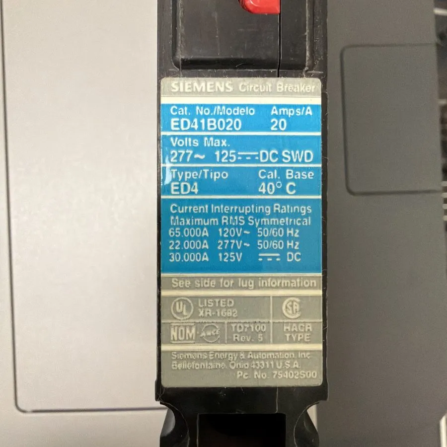 Автоматический выключатель ED41B020 Siemens Sentron Circuit Breaker Type ED4 20A — фото лота 1