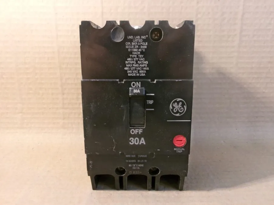Автоматический выключатель GE TEY330 30A 3-Pole 480V Type TEY Circuit Breaker HA