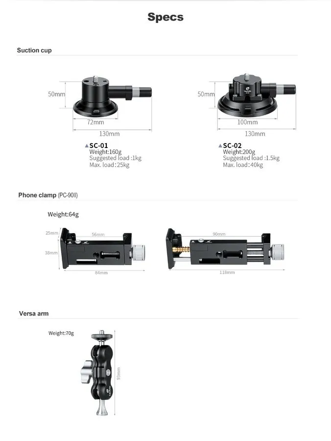 Вакуумная присоска 【USA Dealer】Leofoto SC-02 + PC-90II + Versa Arm Kit / 100mm P — фото лота 1