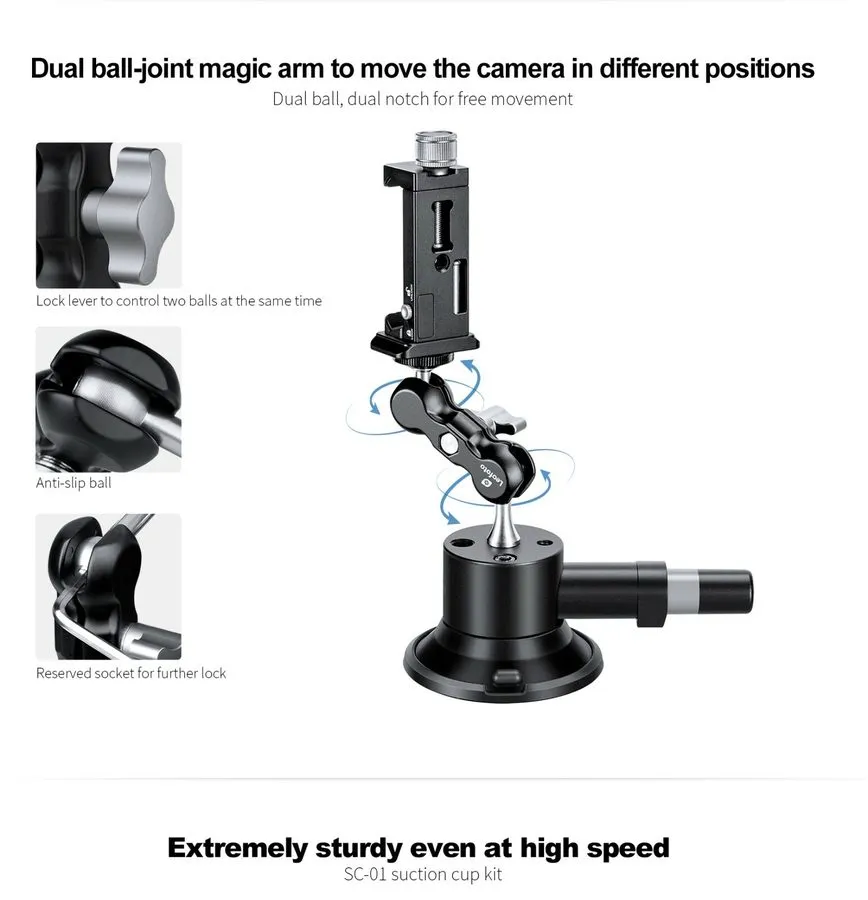 Вакуумная присоска 【USA Dealer】Leofoto SC-02 + PC-90II + Versa Arm Kit / 100mm P — фото лота 2