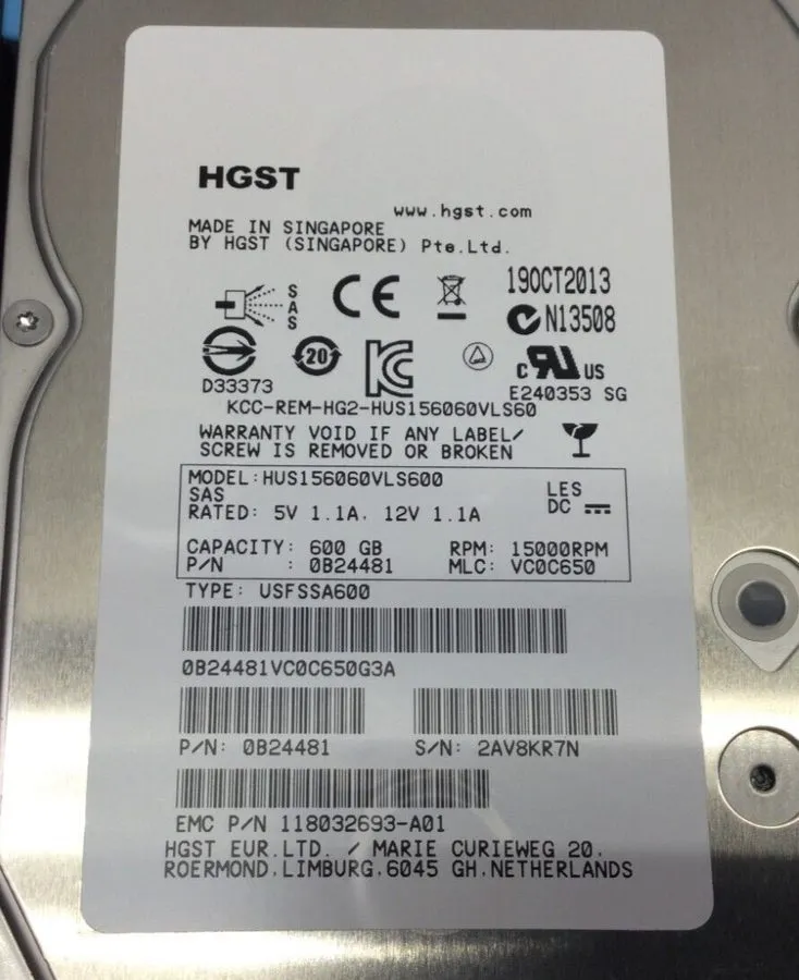 Жёсткий диск EMC 600GB HDD SAS 15K 005049677 118032693-A01 USFSSA600 HGST HUS156 — фото лота 1
