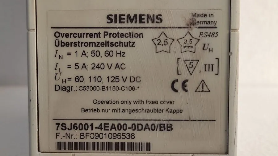 Реле защиты SIEMENS 7SJ6005-4EA00-0DA0/BB Overcurrent Protection Relay 125V dc