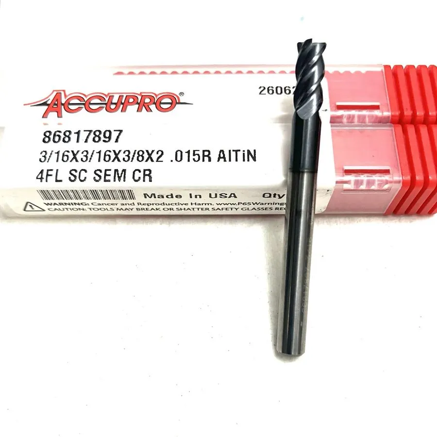Режущий инструмент Accupro 3/16" 4FL Corner Radius Carbide End Mill .015R AlTiN  — фото лота 1
