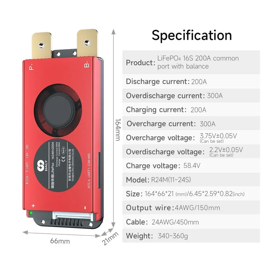 Аккумулятор DALY Smart BMS 16S 48V 200A LiFePO4 WiFi Bluetooth CAN RS485