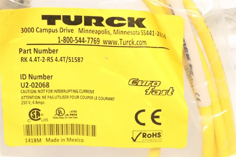 Соединительный кабель Turck RK 4.4T-2-RS 4.4T Cordset, M12 Male/ M12 Female, 4 C