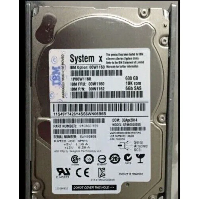 Жёсткий диск IBM 600GB 00W1160 00W1162 SAS 10K 6G 2.5in DS3524 HARD DRIVE HDD