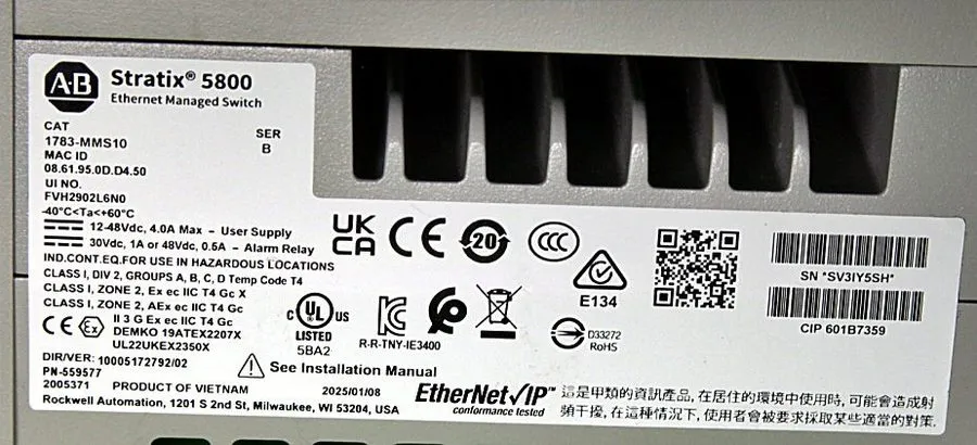 Коммутатор ALLEN BRADLEY 1783-MMS10 /B Stratix 5800 MANAGED Enet SWITCH — фото лота 1