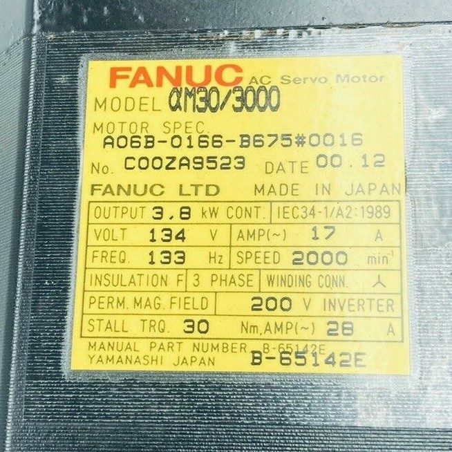 Серводвигатель FANUC A06B-0166-B675 S016 AC SERVO MOTOR, 2000 RPM, #5271114G