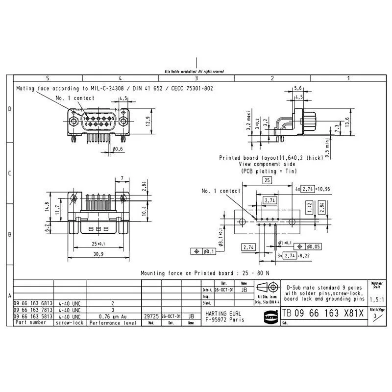Разъём HARTING Male Connector 09661637813 9-pin