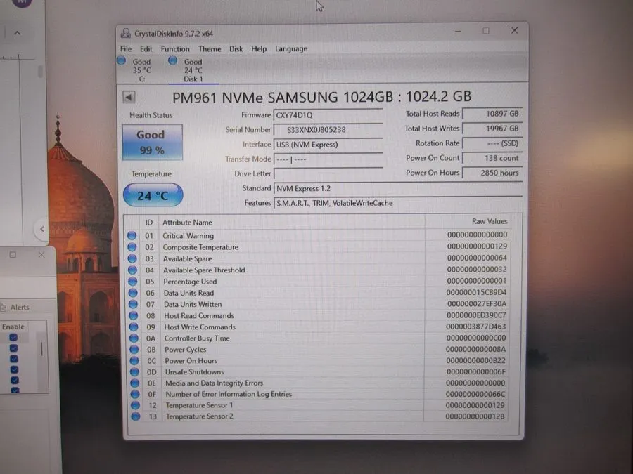 Samsung PM961 1024GB NVMe SSD 99% Health