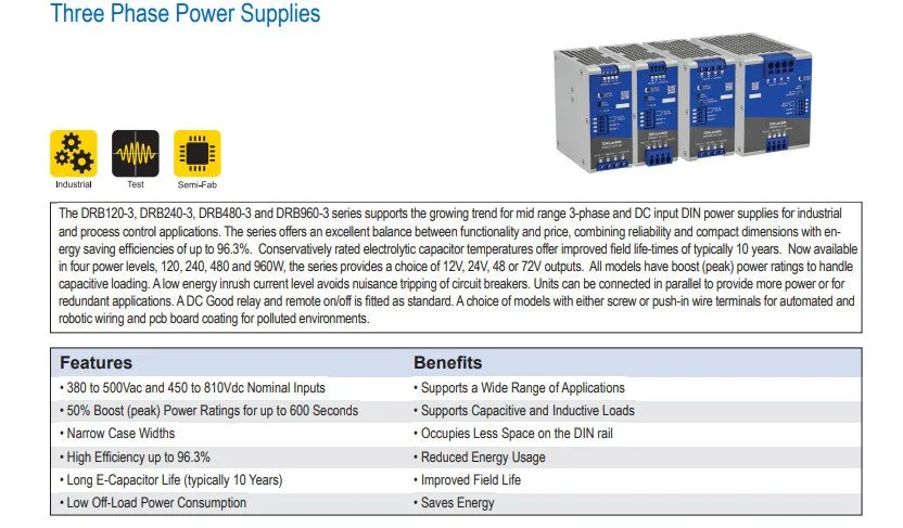 Блок питания TDK-Lambda DRB480-72-3-A0 480W 72V 6.7A 3-Phase DIN Rail Power Supp — фото лота 1