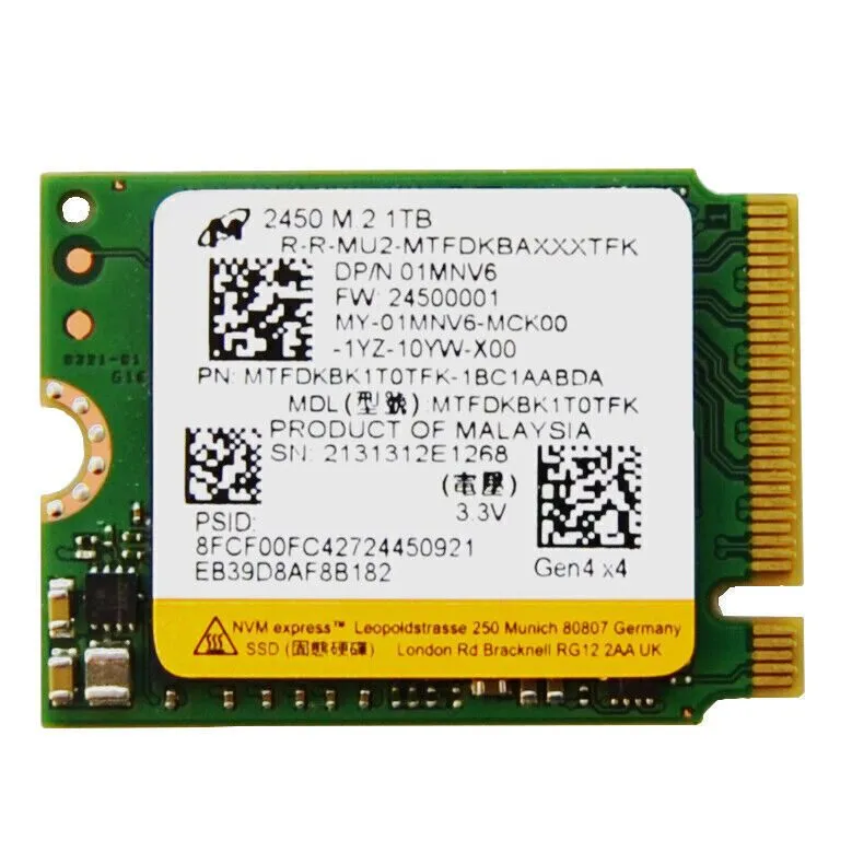 SSD-накопитель Micron 2450 M.2 2230 SSD 1TB NVMe PCIe 4.0 (MTFDKBK1T0TFK) US For