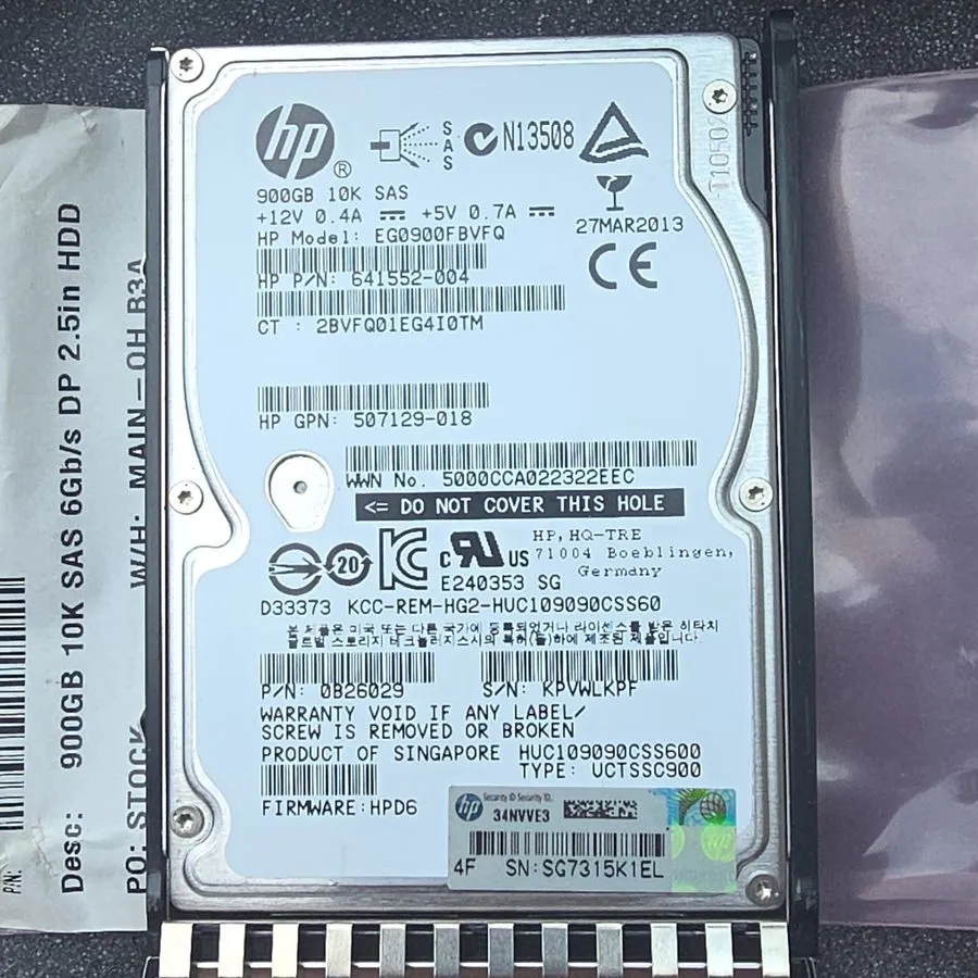 Жёсткий диск HP 900GB 10K SAS 6G 2.5" EG0900FBVFQ HDD 641552-004 507129-018 Supp — фото лота 1