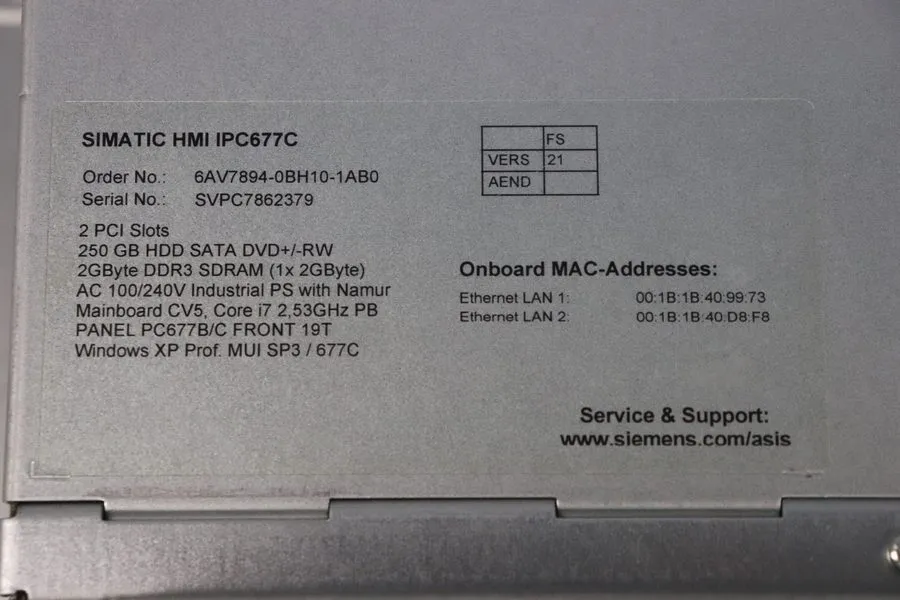 Промышленный компьютер Siemens SIMATIC HMI IPC677C Panel A5E02625806-K7 6AV7894-