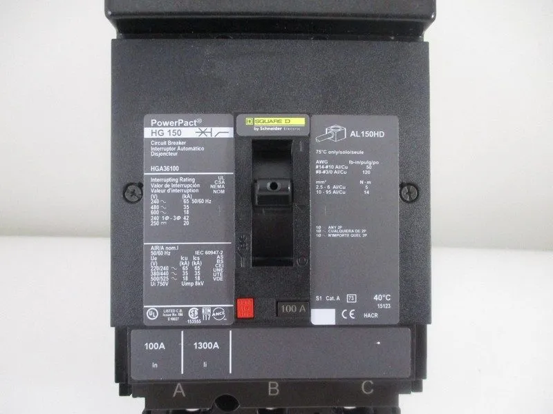 Автоматический выключатель SQUARE D HGA36100 HGA I-LINE 3 POLE 100 AMP 480v POWE