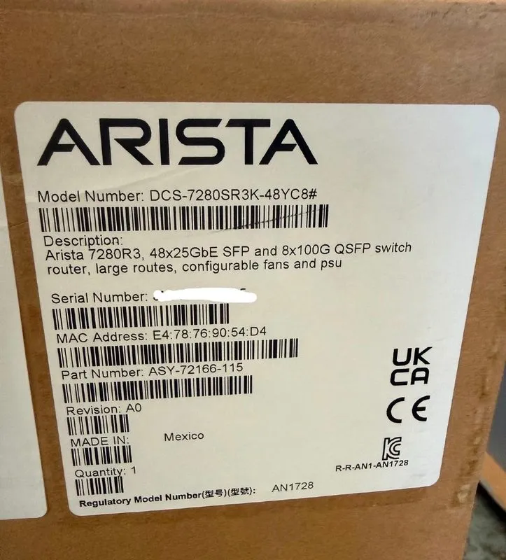 Коммутатор Arista DCS-7280SR3K-48YC8-F 48x Port 25Gbe 8x 100G 7280SR3 Dual AC