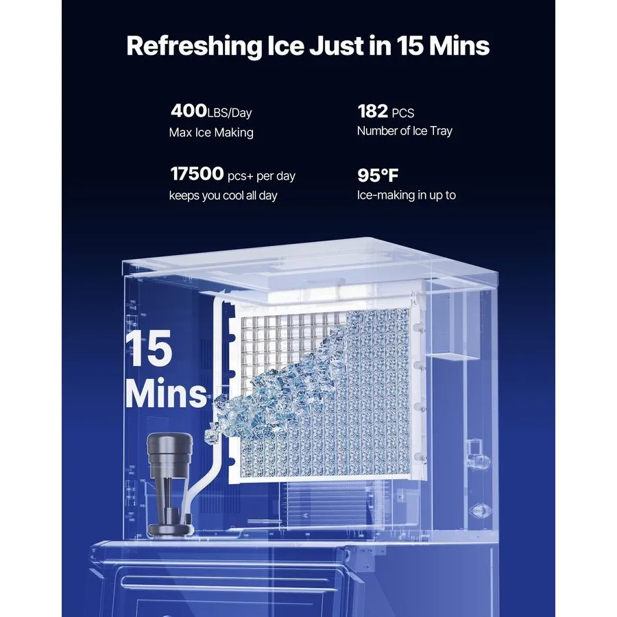 Льдогенератор 400lbs/24H Fast Ice Maker 300lb Stainless Bin Touchscreen