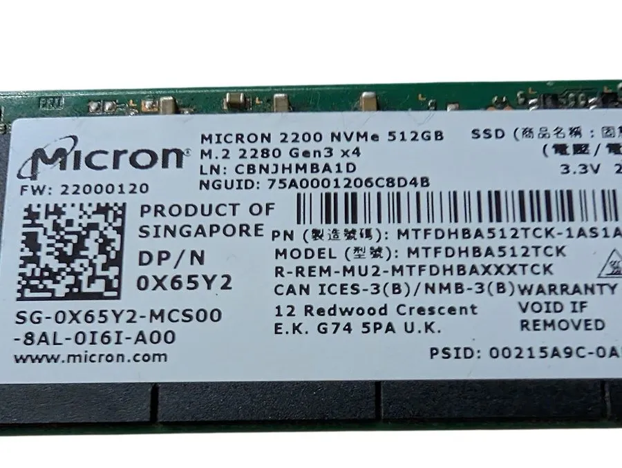 SSD-накопитель Micron 512Gb SSD M.2 2280 NVMe Gen3 x4 Solid State Drive MTFDHBA5