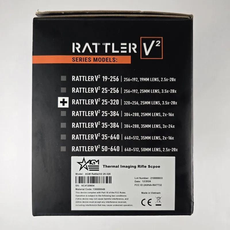 Датчик AGM Rattler V2 25-320 Thermal Rifle Scope 3.5-28x Night Vision Hunting