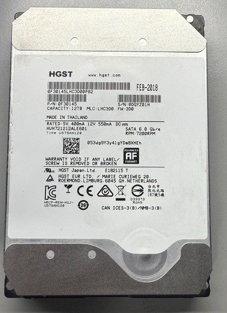 Жёсткий диск HGST Ultrastar He12 12TB 7.2K RPM SATA 6Gb/s 3.5" Hard Drive HUH721