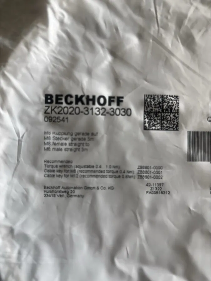 Кабель Beckhoff M8 Straight Sensor Cable Cordset 3m ZK2020-3132-3030