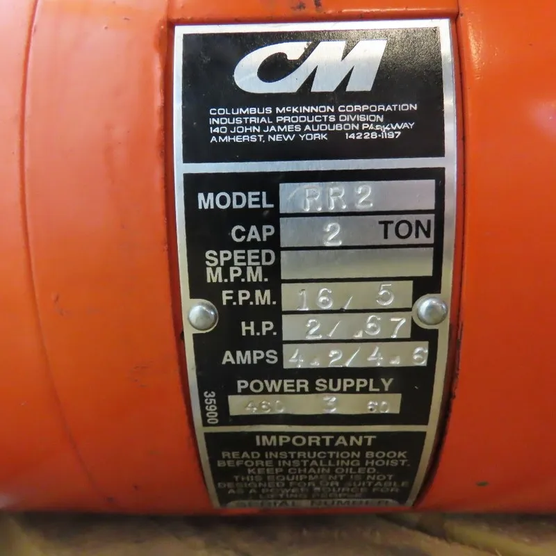 Таль CM Lodestar Model R 2 Ton 4000LB Electric Chain Hoist 8FPM 3Ph 230/460V 20'