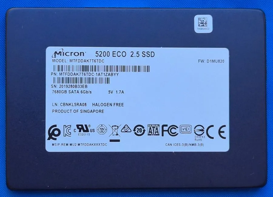 SSD-накопитель Micron 5200 ECO 7.68TB SSD 2.5" SATA 6Gb/s MTFDDAK7T6TDC-1AT1ZABY