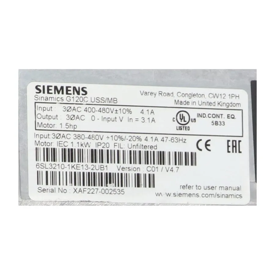 Частотный преобразователь Siemens 6SL3210-1KE13-2UB1 SINAMICS G120C UMP — фото лота 1