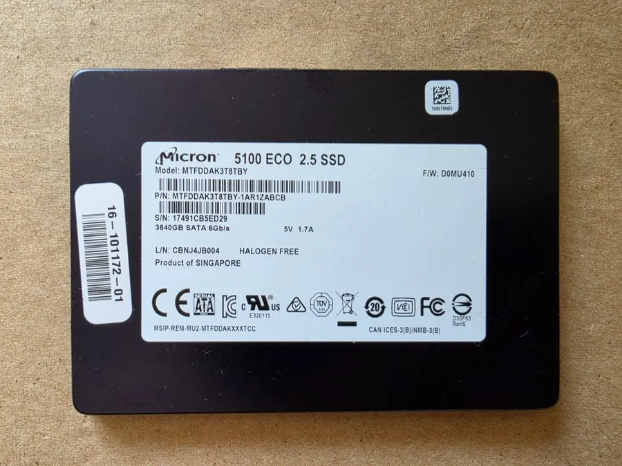 SSD-накопитель Micron 5100 ECO 3.84TB SATA 6Gb/s 2.5" SSD 0VFR02 MTFDDAK3T8TBY