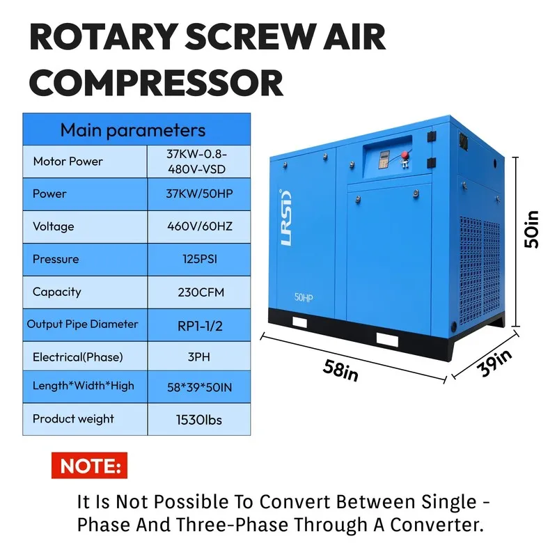 Компрессор 230V Rotary Screw Air Compressor 3 Phase VFD 230CFM @ 125PSI Industri