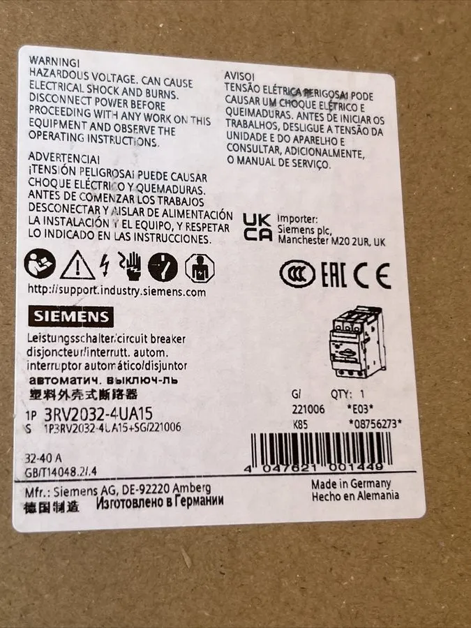 Автоматический выключатель SIEMENS 3RV2032-4UA15 circuit breaker size S2 — фото лота 1