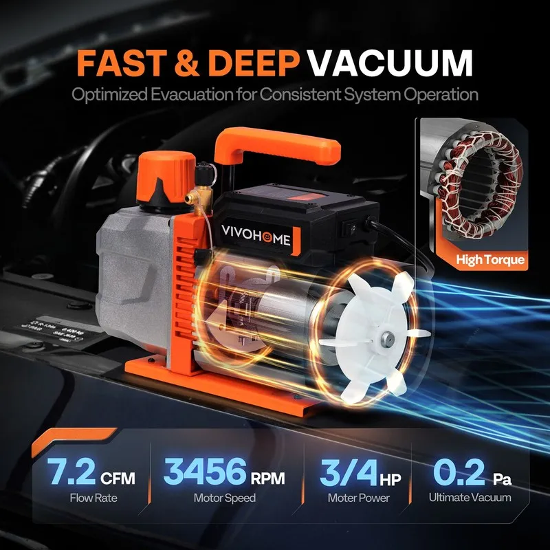 Насос 7.2CFM 2 Stage Vacuum Pump 3/4HP Rotary HVAC Refrigeration Air Conditionin