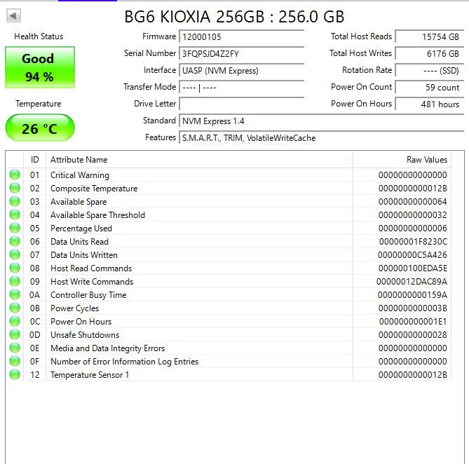 SSD-накопитель KIOXIA 256GB SSD NVMe M.2 2280 BG6 PCIe Gen4 x4 KBG60ZNV256G 100% — фото лота 1
