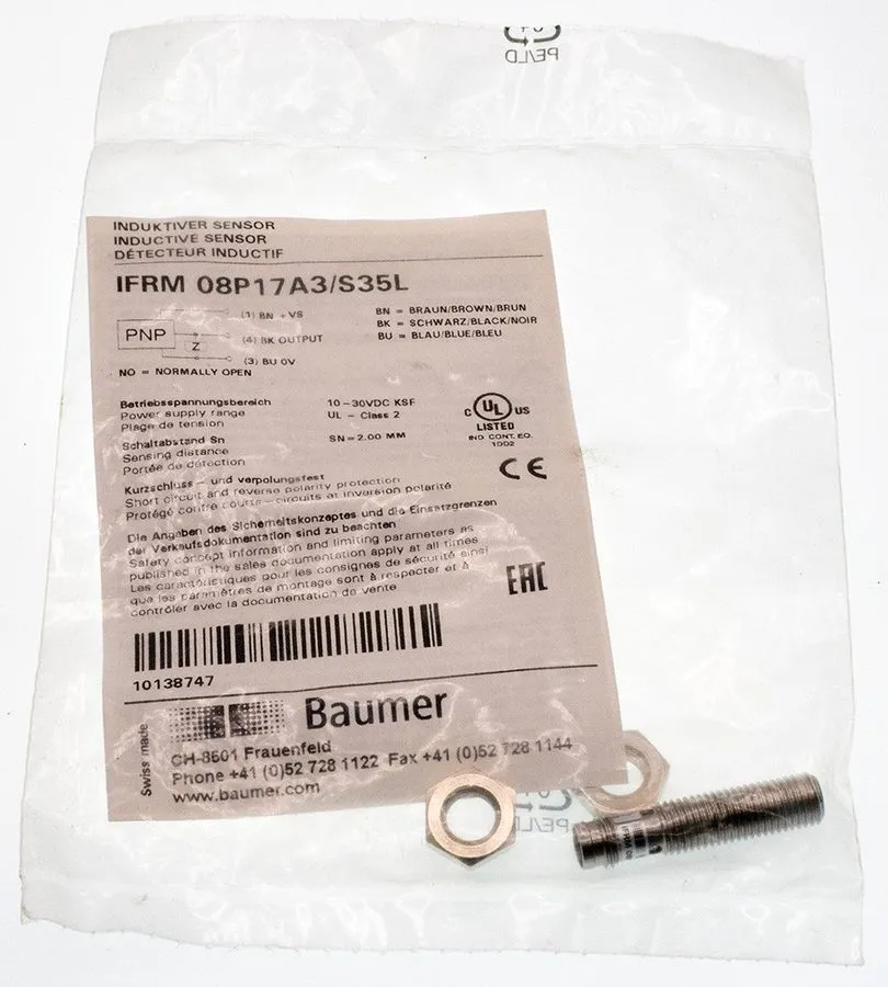 Датчик приближения BAUMER IFRM 08P17A3/S35L PLC INDUCTIVE PROXIMITY SENSOR, M8 2