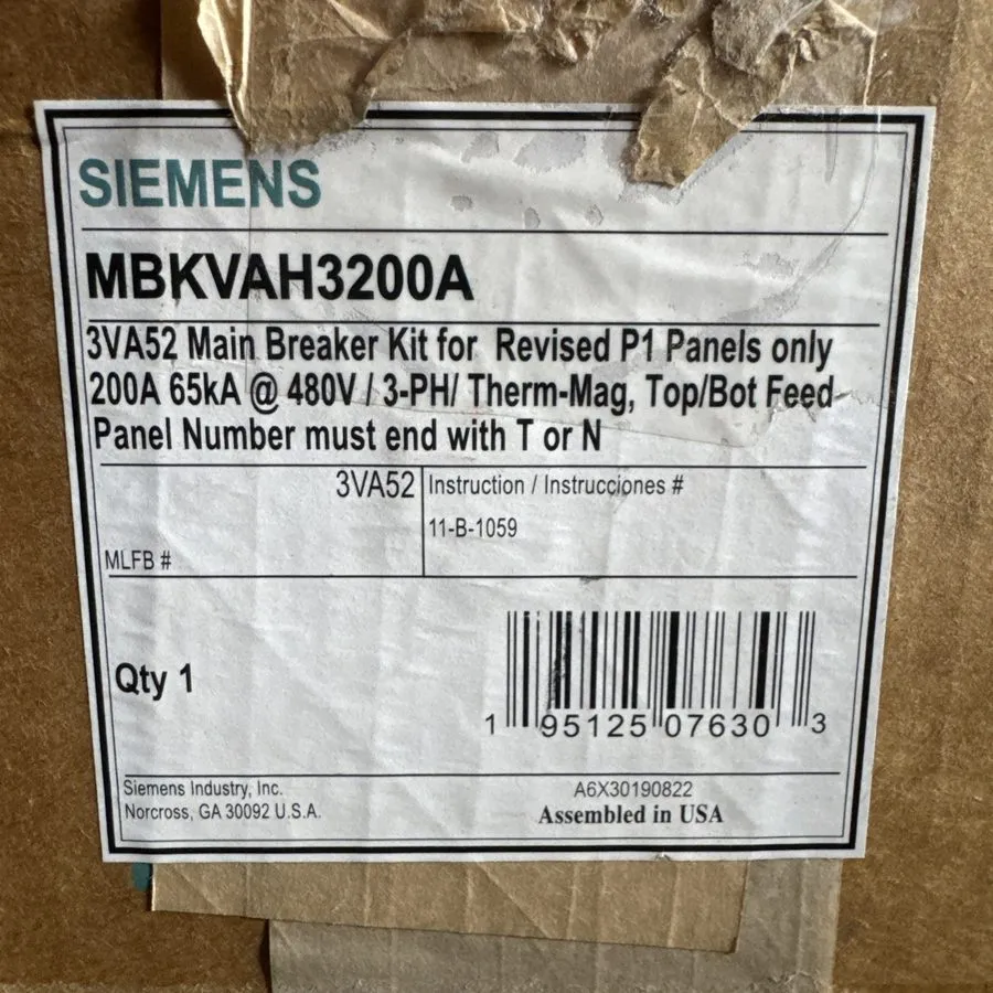 Автоматический выключатель Siemens MBKVAH3200A 3p 480v 200a P1 Panel Main Breake