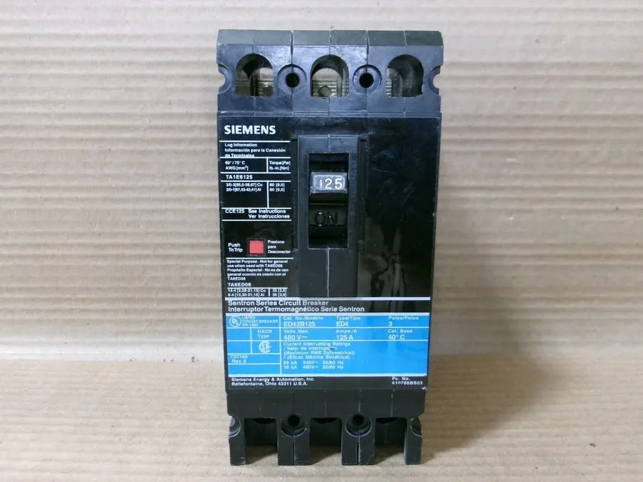 Автоматический выключатель Siemens Sentron Series 3 pole circuit breaker 125A 48