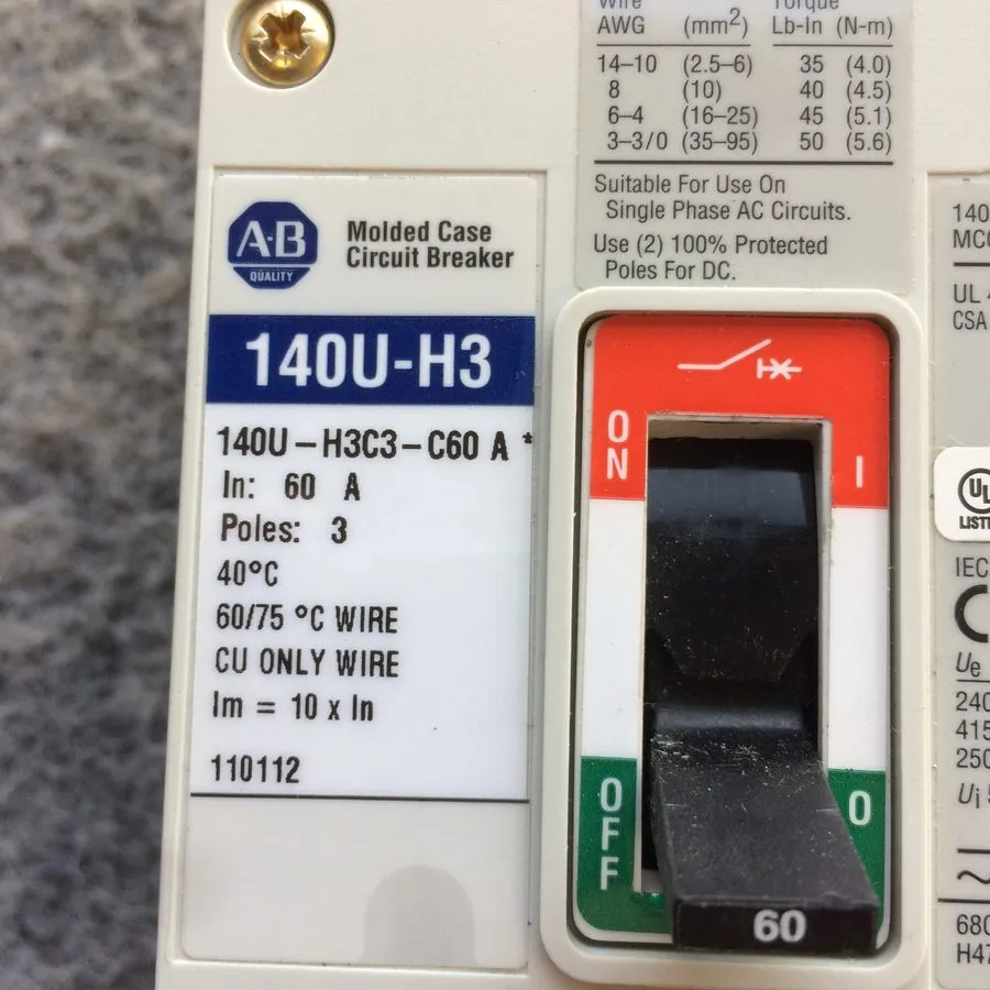 Автоматический выключатель Allen Bradley 140U-H3C3-C60 Circuit Breaker, 60 A, 3 