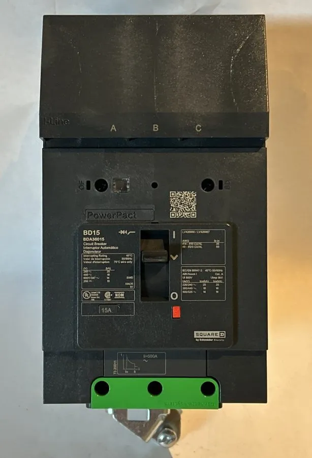 Автоматический выключатель Square D BDA36015 15A 480V 3Pole ILine PowerPact Circ — фото лота 1