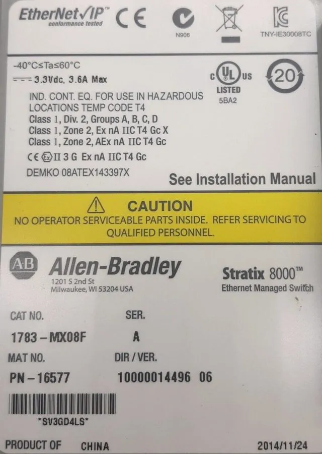 Коммутатор Allen-Bradley 1783-MX08F Ser A Stratix 8000 EtherNet Managed Switch