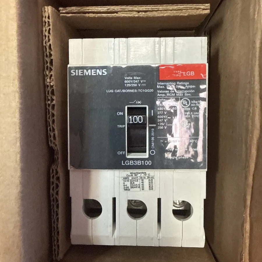 Автоматический выключатель Siemens LGB3B100 100 Amp 3 Pole 65kA@ 480V LGB Bolt o