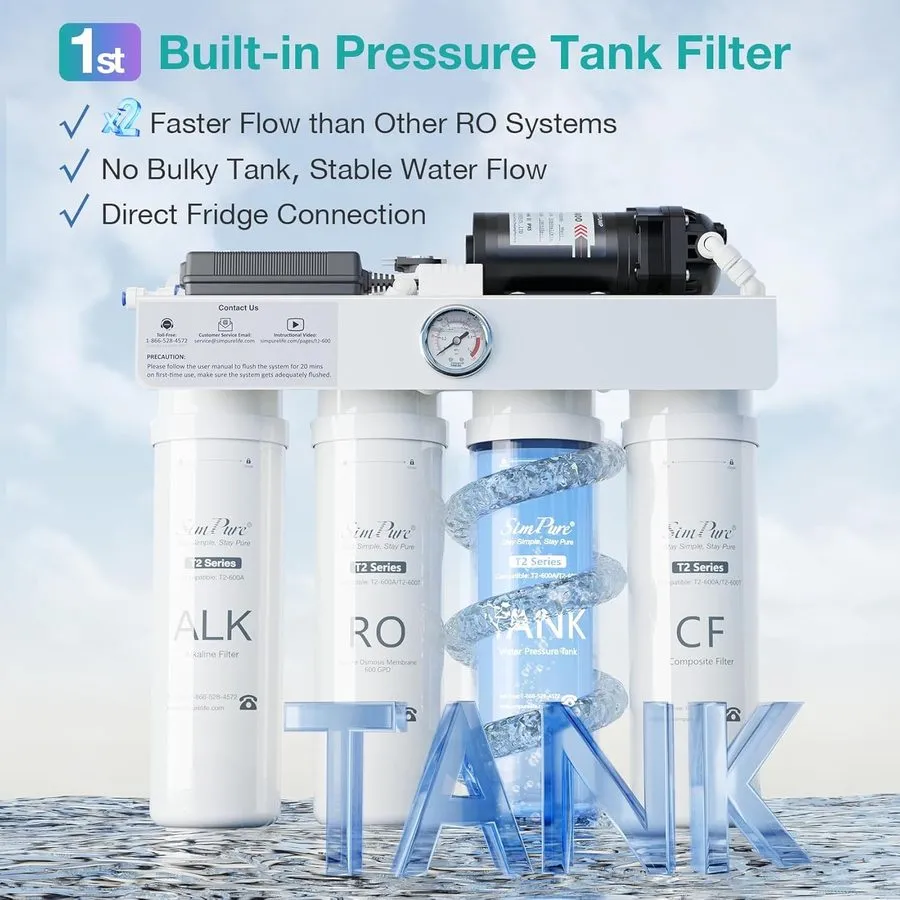 Насос SimPure T2-600A Reverse Osmosis Water Filter System Alkaline Water, NSF/AN